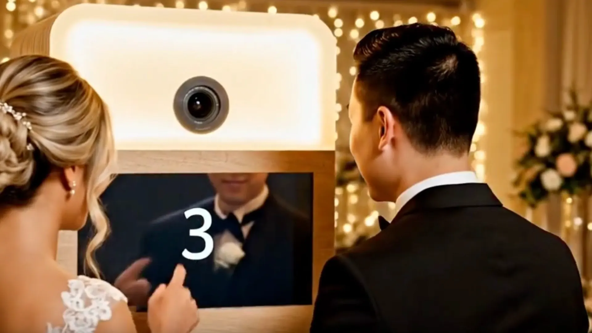 Standbild aus dem Video zur Fotobox: Hochzeitspaar vor der Designer-Fotobox